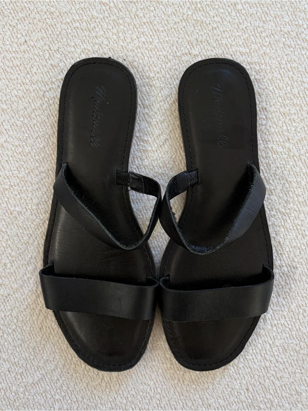 Madewell Black Double-Strap Leather Slide Sandals